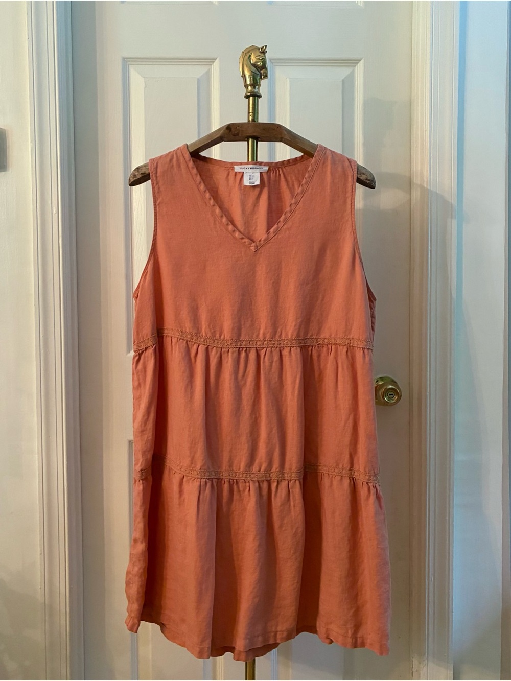 Lucky Brand Orange Linen Sleeveless Tiered Shift Dress